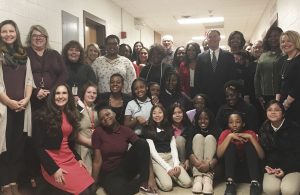 Students and staff at Floro Torrence School 83 pose with leadership from Women's Fund, Marion County Health Department, Give An Hour and Mayor Hogsett
